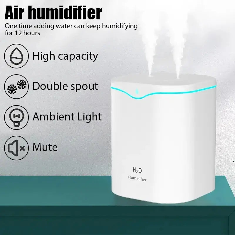 Large Capacity Dual Spray Humidifier Usb Home Bedroom 2L Silent Water Replenisher Air Purifier Wireless Water Diffuser Office