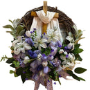 40cm DIY Easter Wreath With Cross Spring Decoration Easter Front Door Garland Wall Hanging Home Artificial Wreath Decor