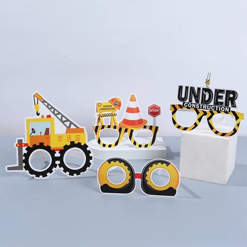 Engineering Vehicles Photo Props Glasses Construction Cars Excavator Eye Masks Birthday Party Decoration Kids Gifts