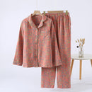 Autumn Long Sleeve Sleepwear Women's Cotton Yarn-dyed Jacquard Ethnic Style Print Pajamas for Women 2 Pieces Outfit Loungewear