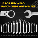 Enventor 14 Pieces Ratcheting Wrench Set 180° Flex Head Metric 6-19mm Combination Ratchet Wrenches Set Rolling Pouch For Garage