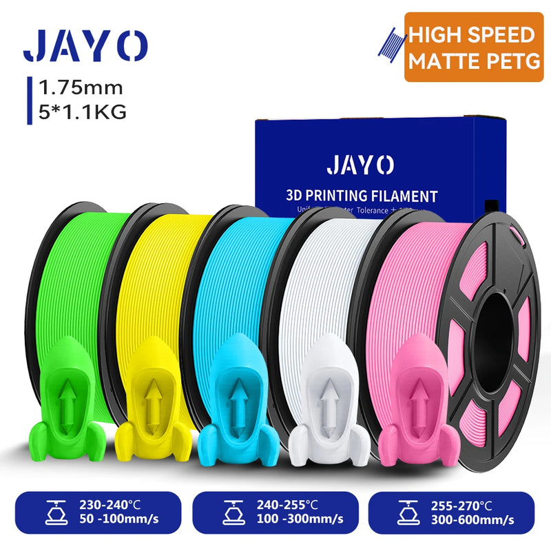 JAYO PETG 3D Filament 1.75MM High Speed PETG 3D Printer Filament 4Rolls High Flow Speedy Matte Effect 3D Printing Mateials