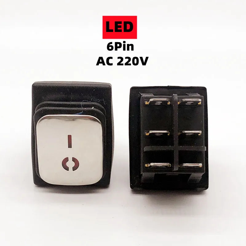 KCD4 Stainless steel waterproof rocker switch ON-OFF4/6Pin electrical equipment switch with LED power supply 16A 250V/20A 125VAC