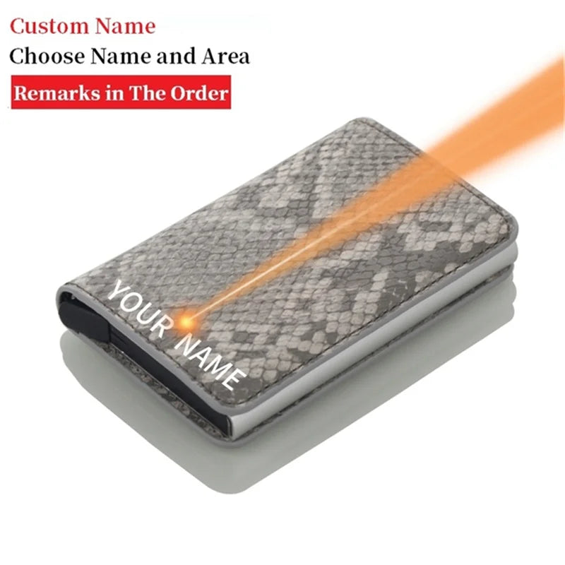 Customized Name Credit Card Holder Men Woman Smart Wallet RFID Cardholder Carbon Fiber Leather Wallet Money Clip Purse Card Case
