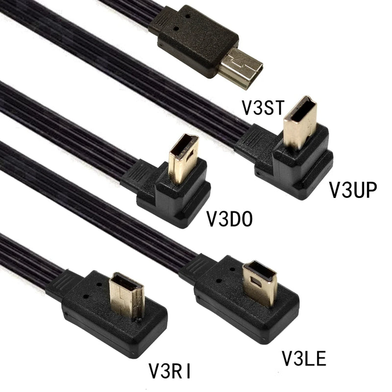 10CM 30CM 100CM Mini USB B Type 5-pin Plug Up Left Right Angled 90° to USB 2.0 flat Plug Data Cable 0.2 m 0.5 m