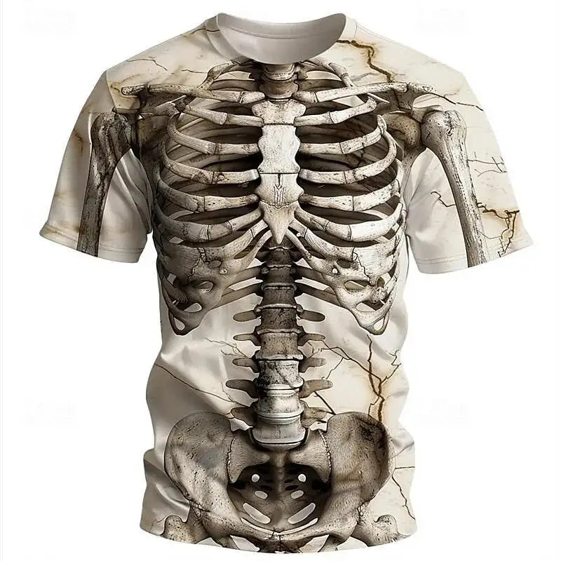 Halloween Skeleton Skull 3D Print T-Shirts Men Women O-Neck Short Sleeve T Shirt Oversized Harajuku Y2k Tees Tops Kids Clothing