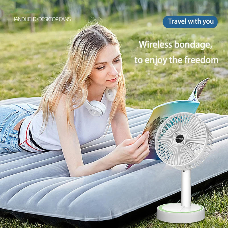 Handheld&Vertical Foldable Fan Portable Silence Floor Fan USB Recharge Multiple Gears Summer Detachable Base Desk Outdoor Fan