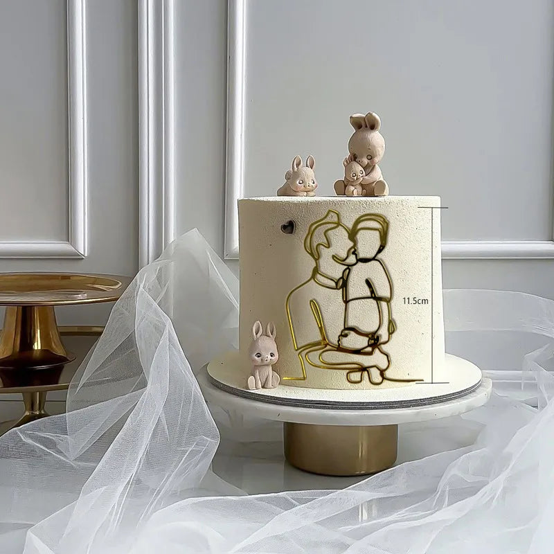 2023 New Baby's Happy Birthday Party Cake Topper Gold Cartoon Acrylic Cake Toppers for Baby Shower Cake gift Dessert Decoration