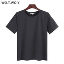WOTWOY 2023 Summer Cotton T Shirt Women Loose Style Solid Tee Shirt Female Short Sleeve Top Tees O-Neck T-shirt Women 12 Colors