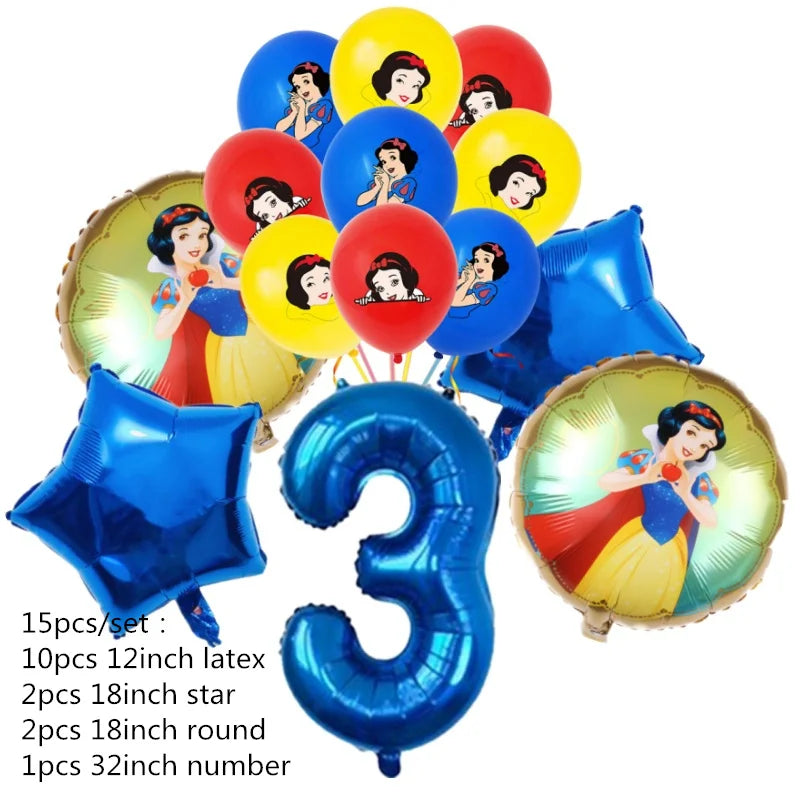 Snow White Birthday Party Set Cup Plate Napkins Tablecloth Cake Topper Balloons Disposable Tableware Baby Shower Supplies