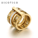 Trendy Stainless Steel Rings For Women Girls Three Layers Roman Numerals Zircon Bridal Wedding Women Rings Fashion Jewelry Gift