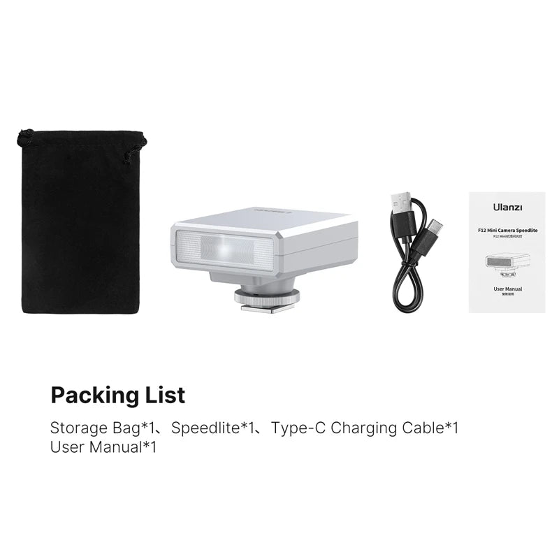 Ulanzi F12 Mini Camera Flash Speedlite GN12 LCD Standard Hot Shoe Mount for Sony Canon Nikon Panasonic Olympus DSLR Camera