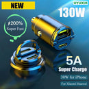 Mini USB C Auto-Ladegerät 130W Super Schnelllade Metall Adapter PD Typ C im Auto für Samsung Huawei Android Handys iPhone iPad