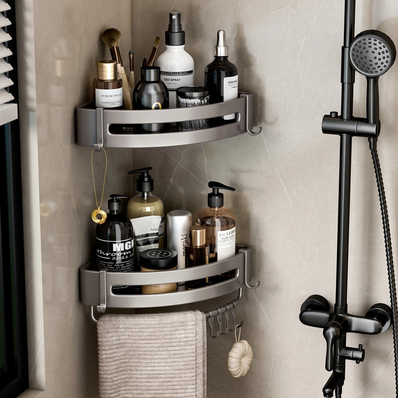 Bathroom Shelf No Drill Wall Mounted Shampoo Bottle Shower Corner Rack Toilet Storage Rack Aluminum Bathroom Kitchen Accessories