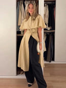 The Overcast Line | Belted Trench Midi Dress with Cape Overlay