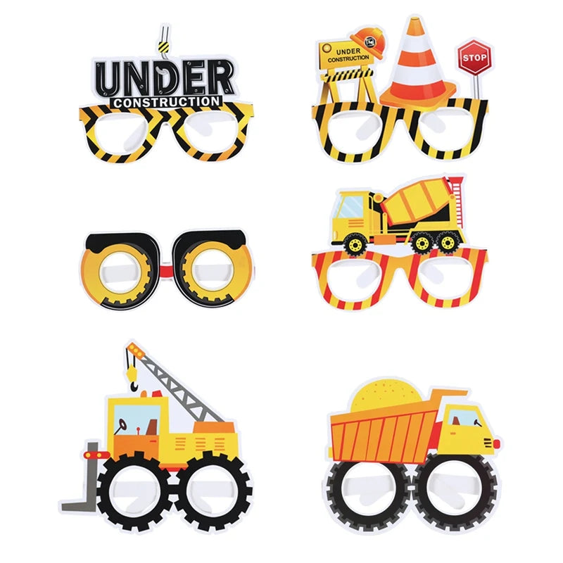 Engineering Vehicles Photo Props Glasses Construction Cars Excavator Eye Masks Birthday Party Decoration Kids Gifts