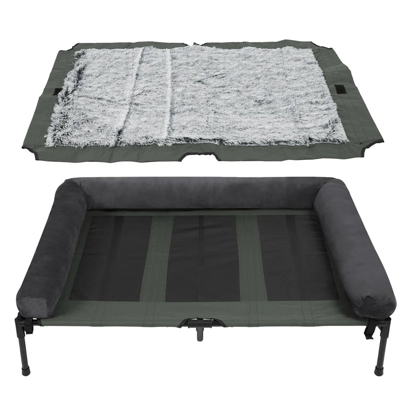 XXL XL Large Dog Bed Outdoor Raised Dog Bed with Cooling Breathable Mat and Soft Plush Mat Pet Puppy Camping Cot for Home Garden