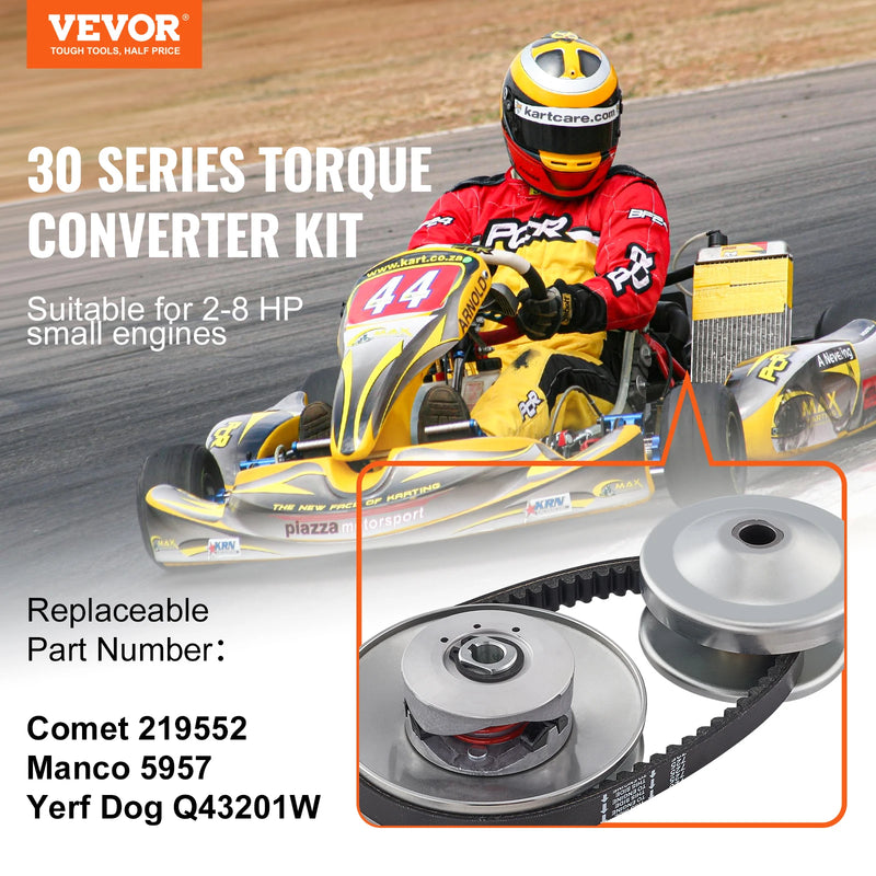 VEVOR Go-Kart Torque Converter Go-Kart Clutch Kit Series Asymmetrical Driver Pulley Replacement with Drive Belt  Small Engines