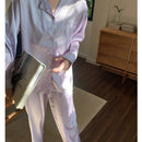 Autumn Winter New Lapel Cardigan Women's 2 Pieces Set Ice Silk Soft Sleepwear for Women Simple Solid Color Elegant Women's Sets