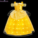 Girls Belle Princess Dress LED Light Up Summer Cosplay Costume Beauty and the Beast Clothing Birthday Party Gift
