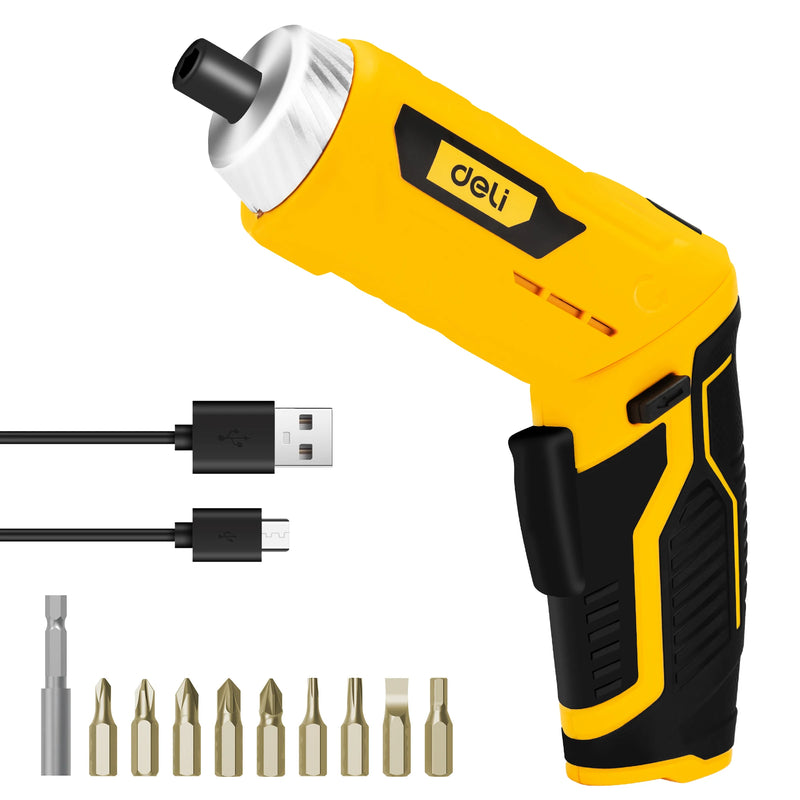 Deli 11pcs 3.6V USB Small Power Electric Screwdriver Set,Compact and Powerful Tool for Precision Fastening,Ideal for DIY