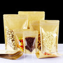 100PCS One Side Clear Stand Up Kraft Paper Ziplock Bag Resealable Snack Coffee Beaf Dates Chocolate Tea Gift Storage Pouches