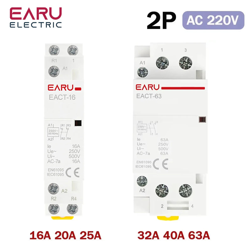 2P 4P 16A 20A 25A 32A 50A 40A 63A AC 220V 50/60Hz Din Rail Household Modular AC Contactor Switch Controller DIY Smart Home Hotel