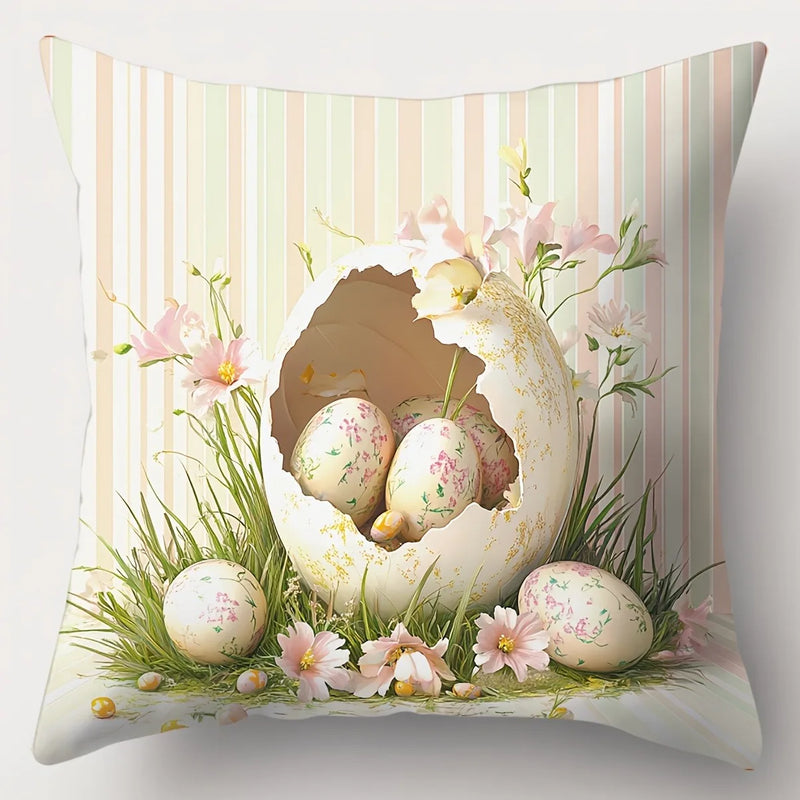 Happy Easter decoration pillow cover rabbit and egg cross print soft and comfortable home room decoration sofa cushion cover
