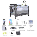 SucceBuy Baby-Stubenwagen 35 kg Traglast Einfach zusammenklappbarer, tragbarer Beistellbett mit Aufbewahrungskorb und Rädern