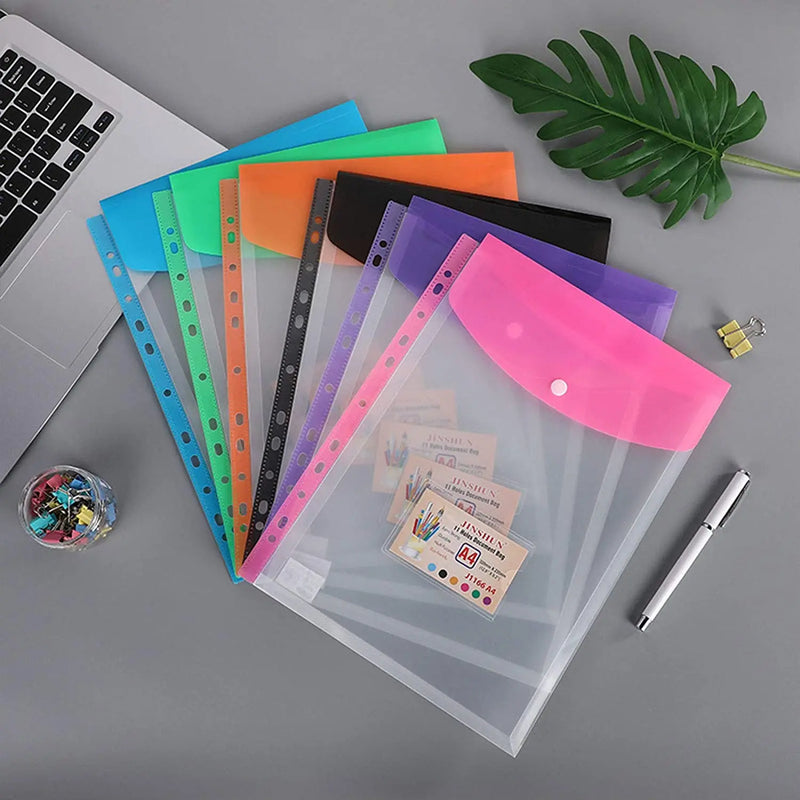 12pcs Expandable Binder Pocket A4 Clear Plastic Envelopes 11-hole Binder Document Contract Bag Clip With 3 Rings