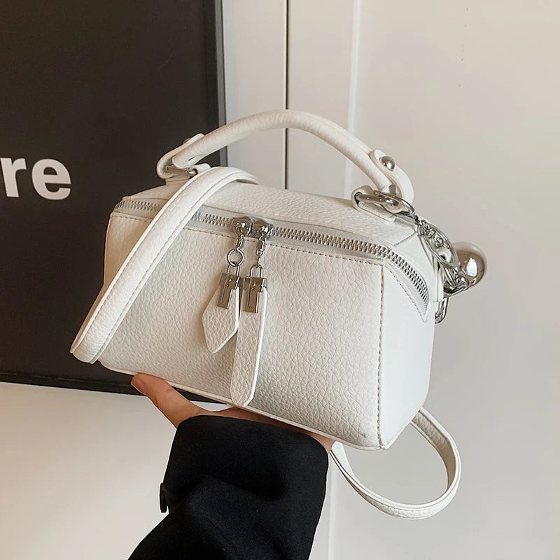 Classic Black Square Handbags for Women Autumn New Versatile Small Single Shoulder Crossbody Bags with Elegant Ball Pendant