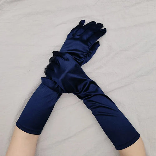 38CM Satin Hohe Elastizität Unifarben Damen Halloween Cosplay Bühnenauftritt Etikette Handschuhe Sonnenschutz Sonnenschutz Mode