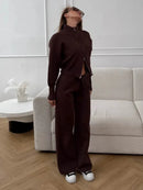 Wolfeel  New Autumn Winter Zip Up Knit Pants Set Women's Trendy Slim Fit Cardigan Pants Chic Commuting Sweater Outfit