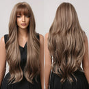 HAIRCUBE Braun Gemischte Blonde Synthetische Perücken mit Pony Lange Natürliche Gewellte Haarperücke für Frauen Täglicher Cosplay-Gebrauch Hitzebeständig