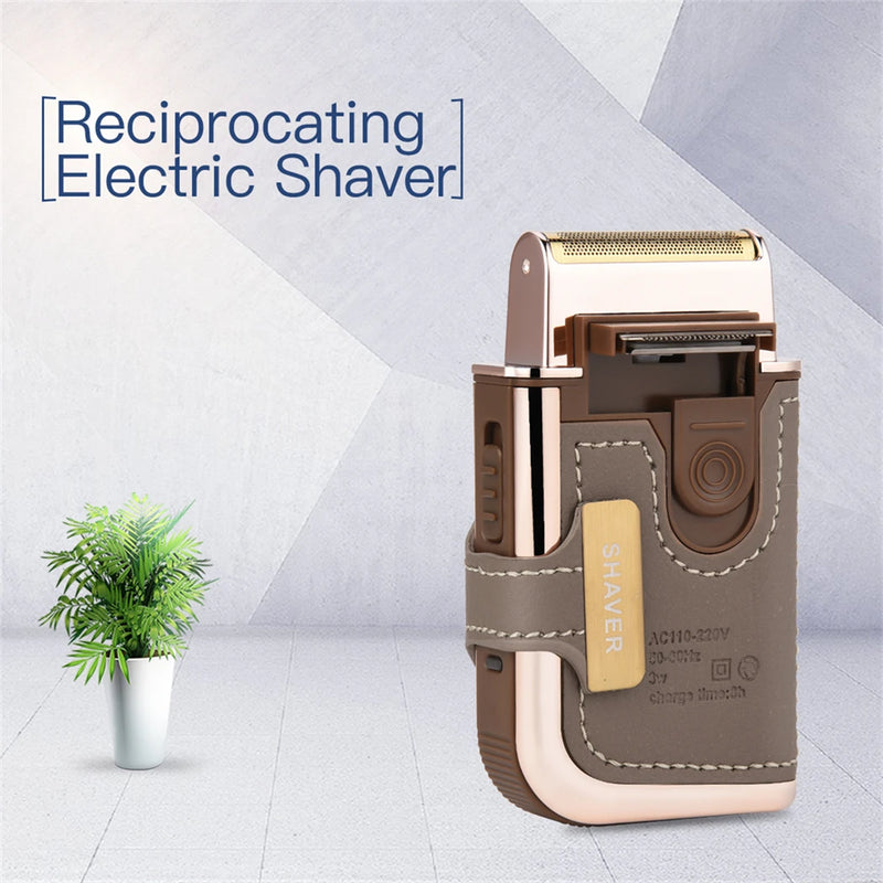 Professional Men's Shaver Cordless Beard Trimmer Rechargeable Razor Mini Leather Portable Electric Shaving Machine