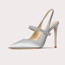 32-45 Size New Rhinestone Crystal Satins Sandals Fashionable Pointed 6cm/8cm/10cm Thin Heel Banquet Wedding Women's Single Shoes