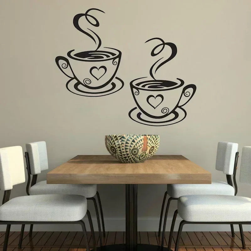Coffee Cup Pattern Wall Stickers DIY Cafe Restaurant Living Room Home Decoration Self-adhesive Hand Carved Kitchen Wallpaper