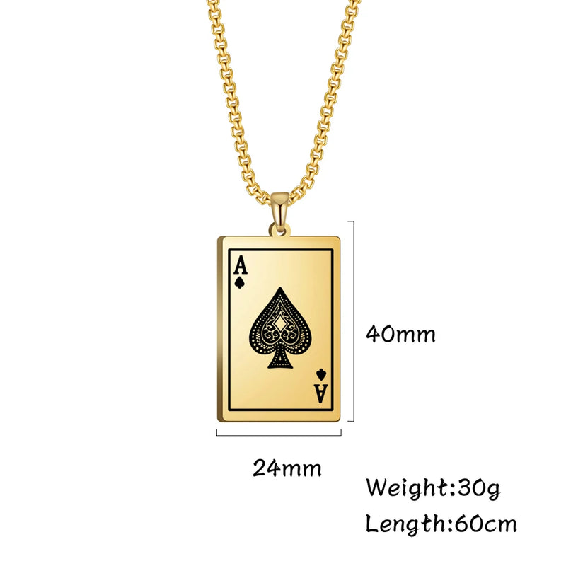 Skyrim New Stainless Steel Poker Card Ace of Spades Pendant Chain Necklace For Men Women Jewelry Hip Hop Jewelry Gifts Wholesale