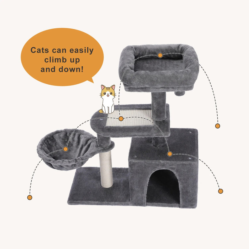 Cat Tree for Small Cats, Plush Cat Tower with Large Cat Condo, Deep Hammock and Sisal Cat Scratching Post for Kittens