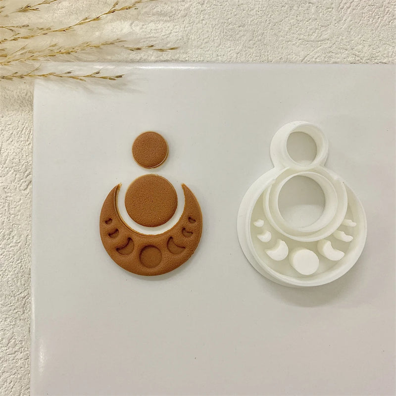 Boho Moon Clay Cutters Circle Moon Shaped Polymer Clay Cutting Molds for Pendant Earrings Jewelry Decoration Making Hand Tools