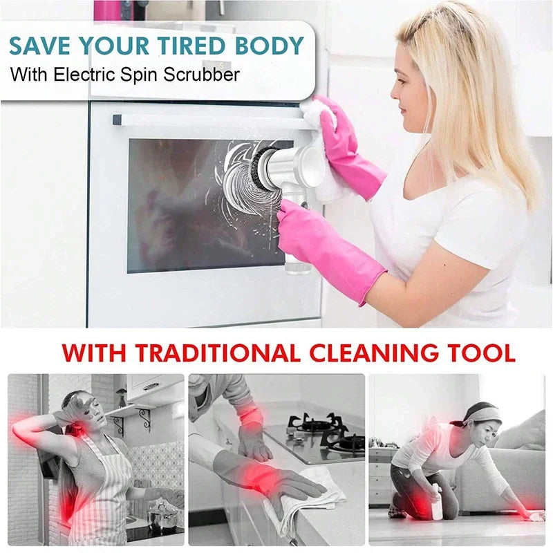 5 in 1 Electric Cleaning Brush Bathroom Kitchen Scrubber 5 Replaceable Brush Head Powerful Handheld Rechargeable Shower Scrubber