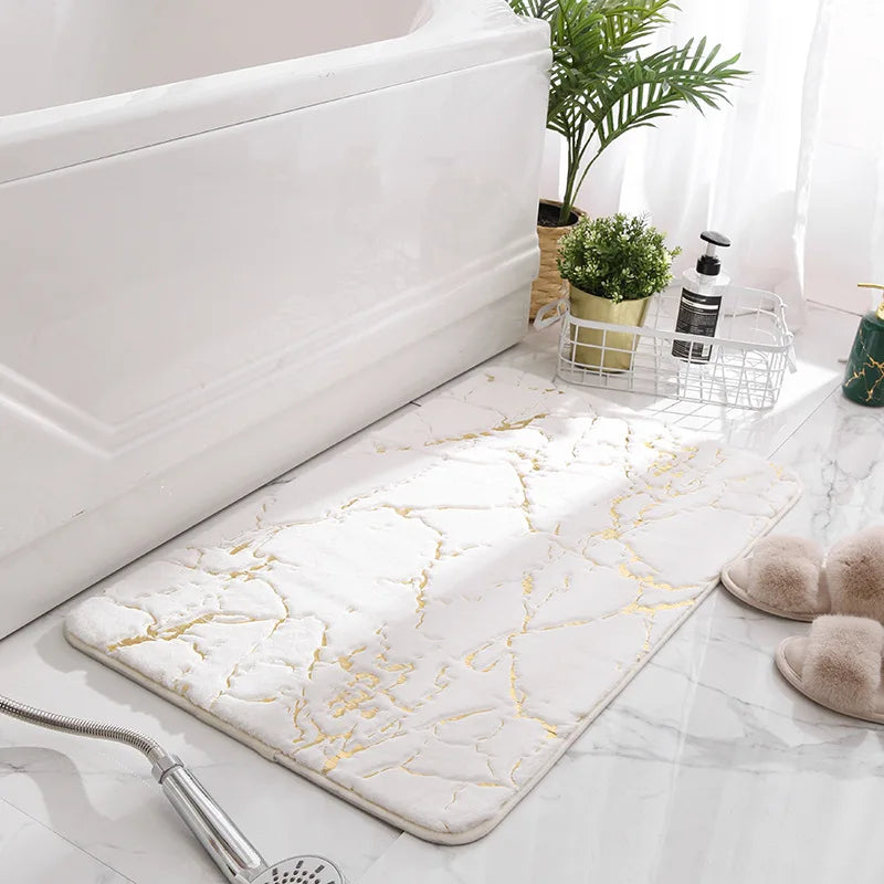 New Bathroom Mat Flannel Bronzing Printing Absorbent Non-slip Mat Living Room Carpet Toilet Bedroom Foot Mat Bathroom Accessorie