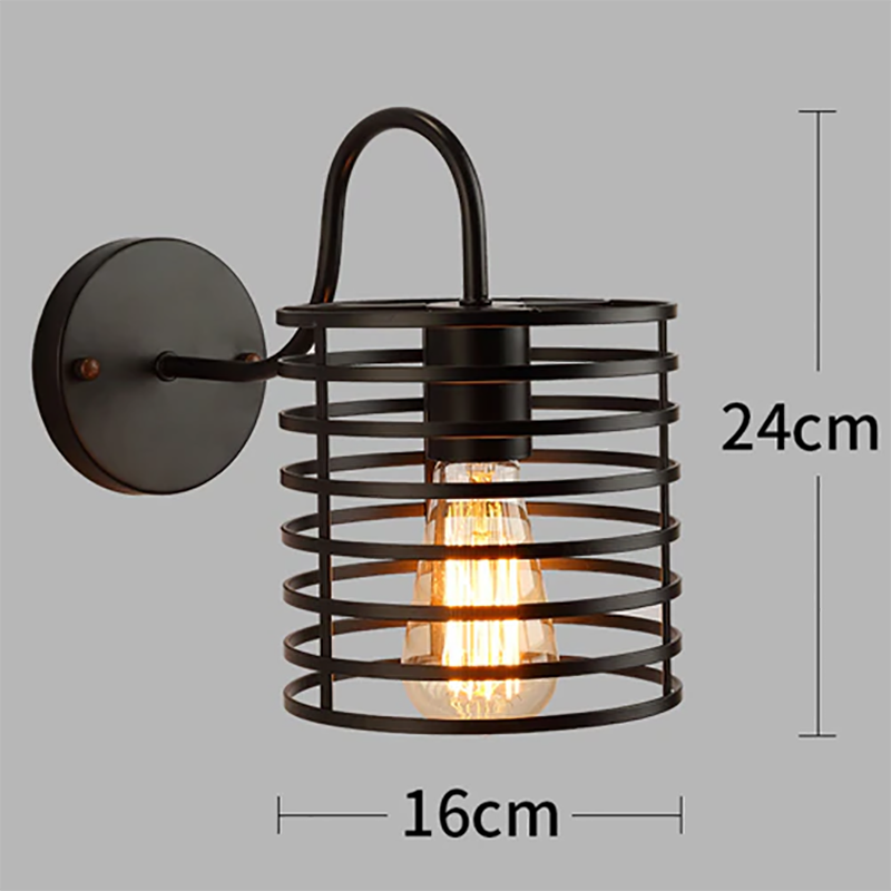 Retro LED Wall Lamp Minimalist Cage Black Lampshade Iron Light For Living Room Dining Room Bedroom Study Indoor Lighting Fixture