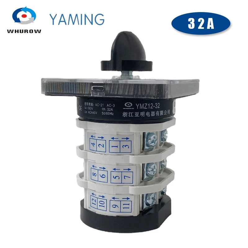 YMZ12-32/3 Change Over Selector 32A 3 Poles 3 Position Silver Contact Manual Transfer On-off-on Rotary Cam Switch LW31
