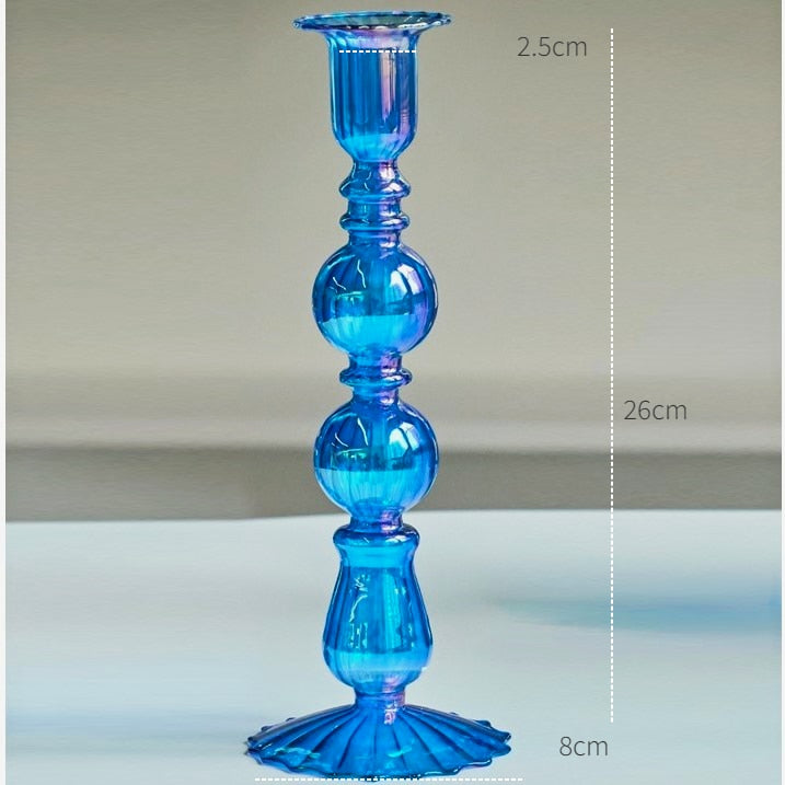 Blue Glass Candle Holder Candlesticks for Wedding Birthday Holiday Home Decoration Morden Decorative Glass