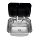 Steel Hand Wash Basin Sink with tap with Folded Faucet Tempered Glass Lid van Camper Trailer Accessories for RV Caravan or Boat