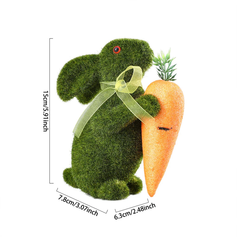 Easter Bunny Green Straw Doll Decor Moss Rabbit Egg Carrot Table Ornament Easter Spring Garden Simulated Rabbit Statue Home Deco