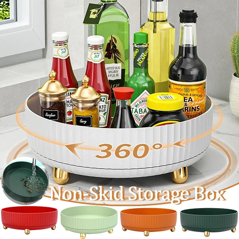 NEW 360 Rotation Non-Skid Spice Rack Pantry Cabinet Turntable with Wide Base Storage Bin Rotating Organizer for Kitchen Bathroom