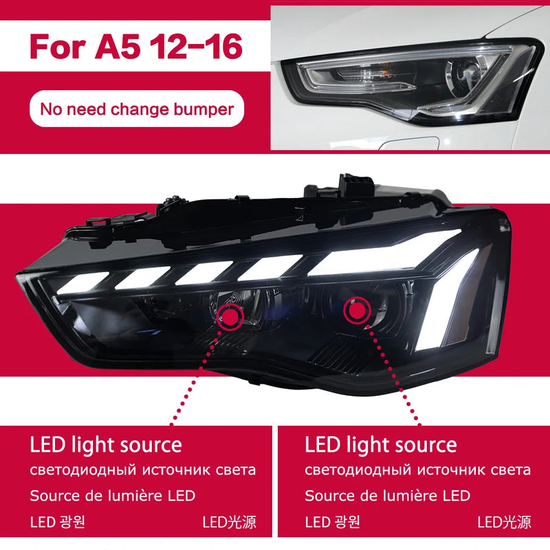AKD Car Lights for Audi A5 LED Headlight Projector Lens 2008-2016 Animation DRL Dynamic Signal Reverese Automotive Accessories
