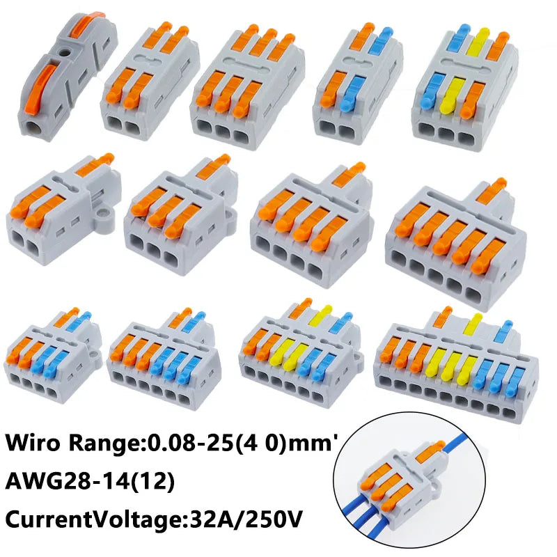 Mini Quick Wire Conductor Connector Universal Compact 2/3 Pin Splicing Push-inTerminal Block 1 in multiple out with fixing Hole